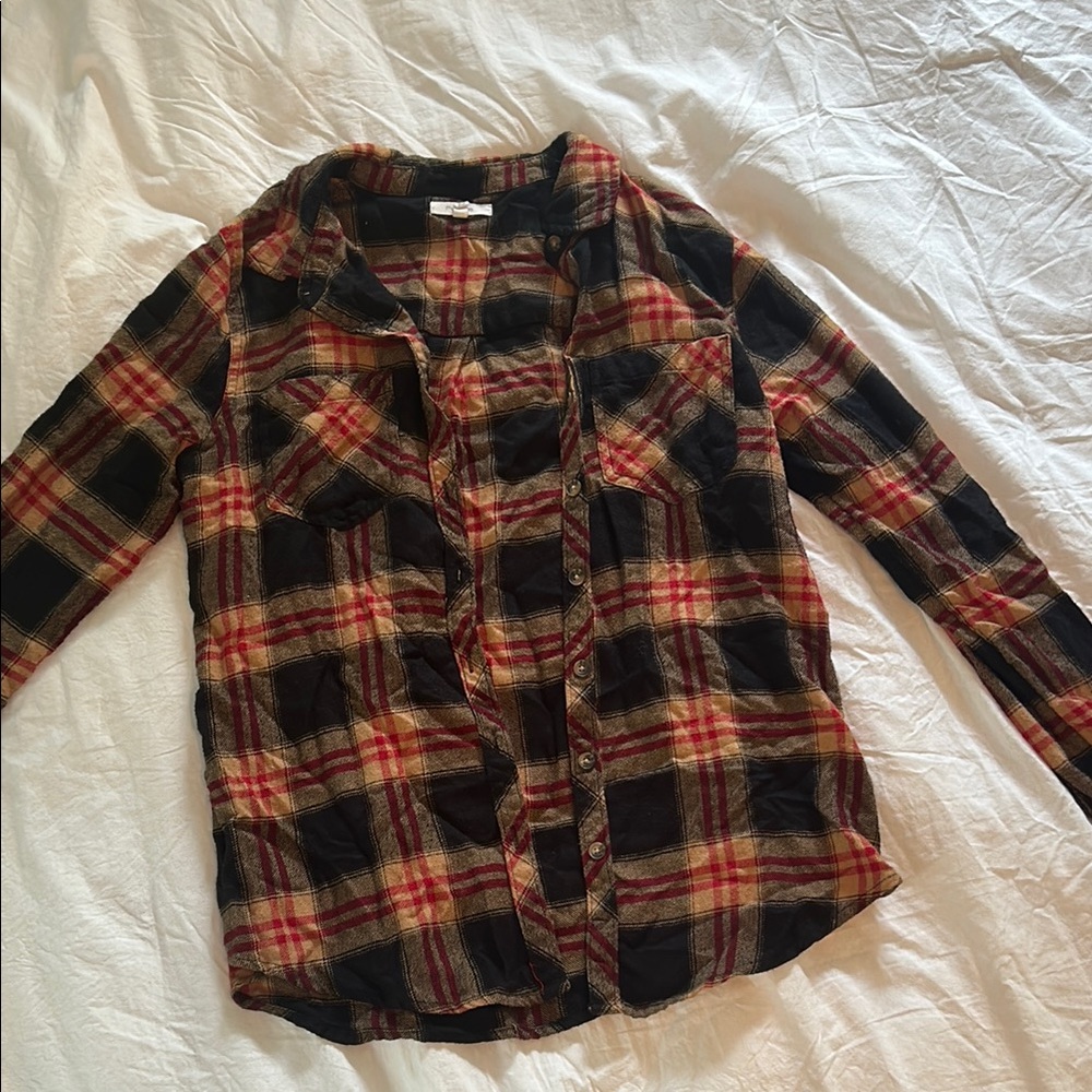 Maurices Red and Black Plaid Button Down Shirt